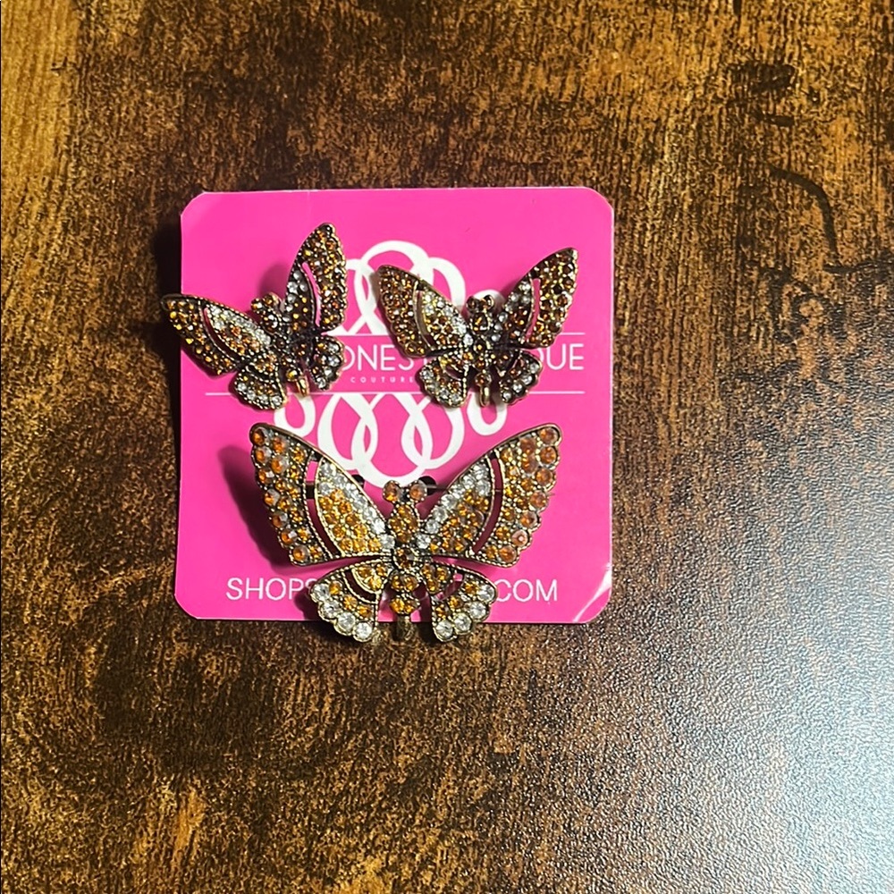 Butterfly Brooch Set with Rhinestones